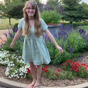 Pistachio Linen Babydoll Dress by Rove Designs